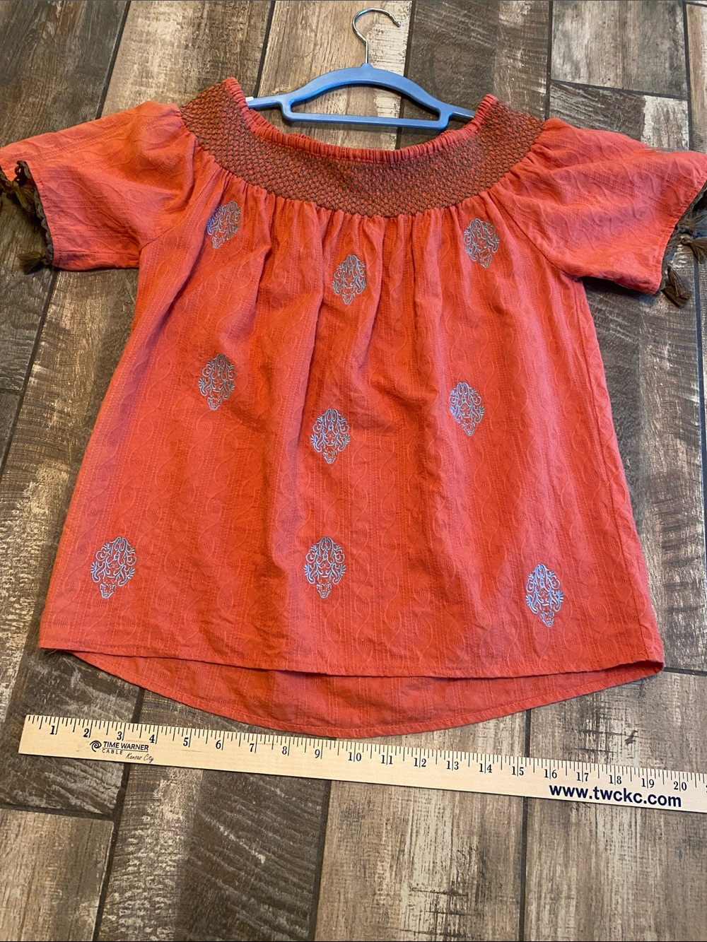THML Orange Smocked-Neck Tassel Sleeve Blouse - Picture 10 of 11